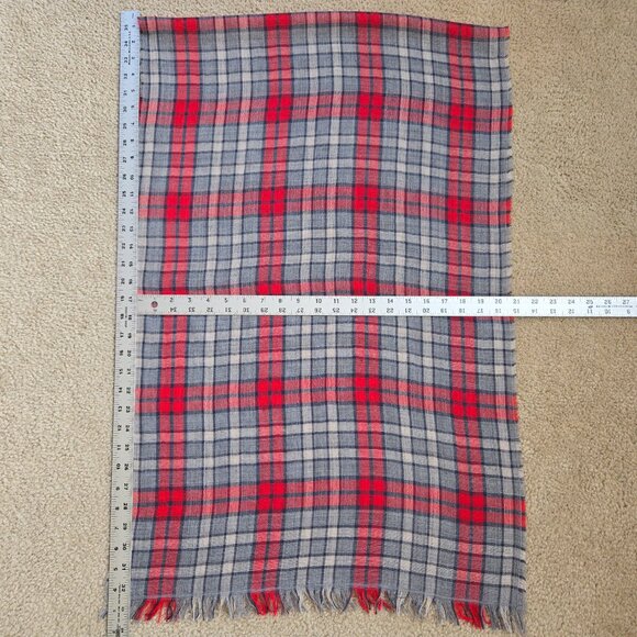J. Crew Lightweight Wool Scarf Red Grey Plaid - Picture 4 of 8